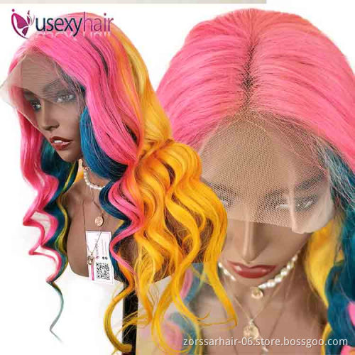 Color perruque-bresilien lac wig supplies virgin hd lace european hair wavy wigs human hair lace front extensions rainbow wig